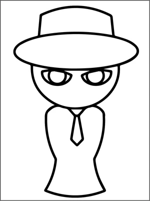 Personagem com chapéu e gravata, fácil Sprunki Incredibox coloring page, free printable