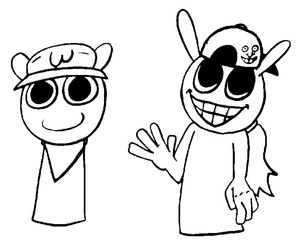 Dois personagens sorridentes, easy Sprunki Incredibox coloring page, free printable