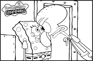 Página para Colorir Lula Nervosa Enfrentando Bob Esponja