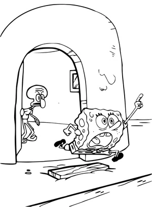 Página para Colorir Lula Molusco e Bob Esponja