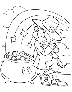 Página para Colorir Duende do Dia de São Patrício com Pote de Ouro
