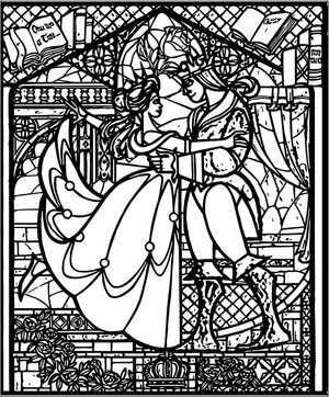 Página para Colorir A Bela e a Fera em Vitral