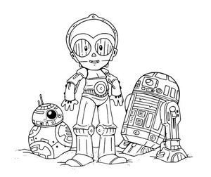 Página para Colorir Robôs Chibi de Star Wars