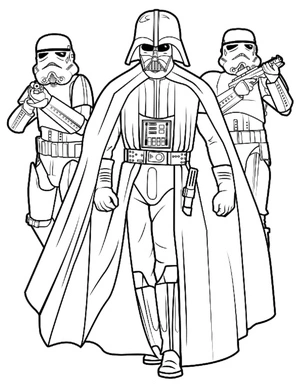 Página para Colorir Darth Vader e dois Boba Fetts