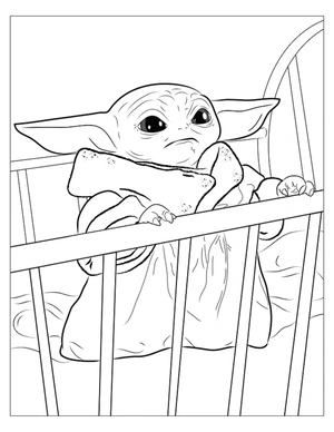 Página para Colorir Bebê Yoda no Berço