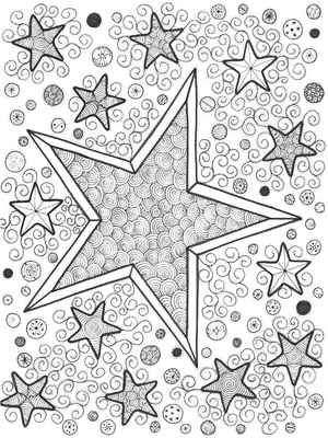 Estrelas no céu noturno, página para colorir detalhada de estrela, imprimível grátis