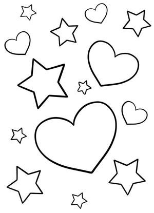 Corações e estrelas, fácil página de colorir estrela, imprimível grátis