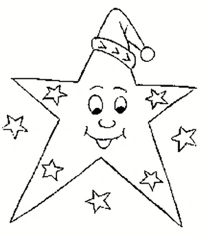 Estrela com gorro de Natal, fácil página para colorir de estrela, impressão gratuita