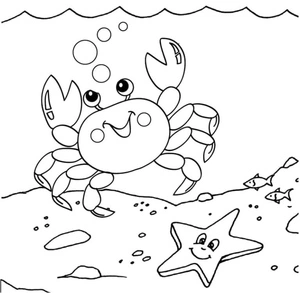 Página para Colorir Caranguejo e Estrela-do-mar Adoráveis
