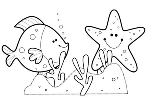 Página para Colorir Peixes e Estrelas-do-Mar Adoráveis