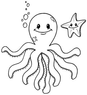 Página para Colorir Polvo e Estrela-do-mar Adoráveis