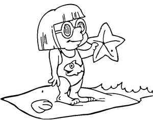 Página para Colorir Garota com uma Estrela-do-Mar