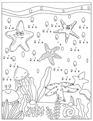 Página para Colorir Estrela-do-mar no Oceano