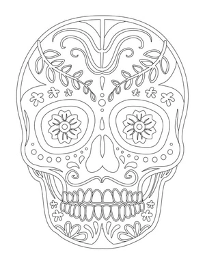 Página para Colorir Caveira de Açúcar Encantadora