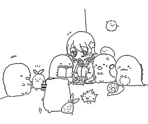 Página para Colorir Página para colorir com Sumikko Gurashi e uma Garota Anime