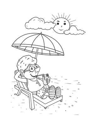 Página para Colorir Garoto aproveitando o sol na praia