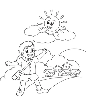 Página para Colorir Menino se divertindo ao sol