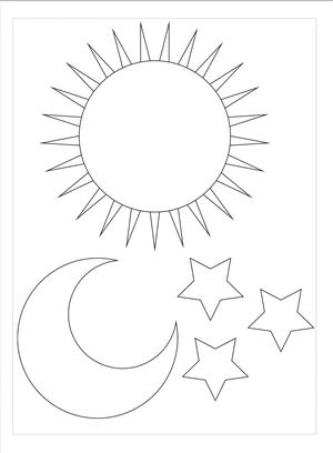 Página para Colorir Corpos Celestes, incluindo o Sol, a Lua e as Estrelas