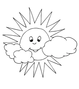 Página para Colorir Sol Feliz com um Par de Nuvens