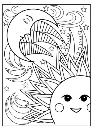 Página para Colorir Diversão Sol e Lua