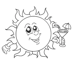 Página para Colorir Sol está Tomando um Drink.