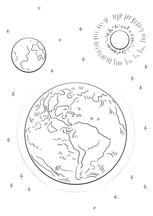 Página para Colorir Sol, Lua e Terra