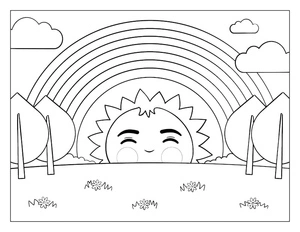 Página para Colorir Sol com Arco-íris - Página para Colorir
