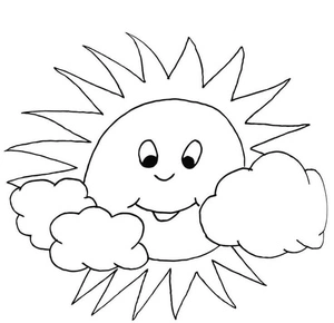 Página para Colorir Diversão ao Sol com Duas Nuvens