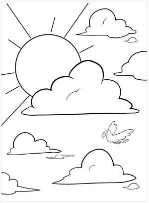 Página para Colorir Sol no Céu
