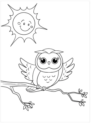 Página para Colorir A Coruja sob o Sol