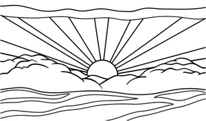 Página para Colorir Raios Brilhantes do Pôr do Sol