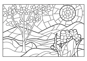 Página para Colorir Design Geométrico do Pôr do Sol