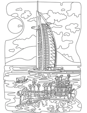 Página para Colorir Pôr do Sol em Dubai