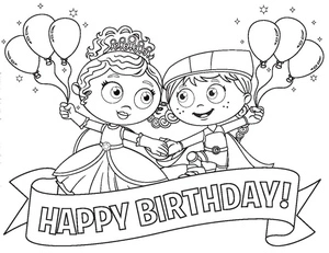 Página para Colorir Feliz Aniversário com Super Why