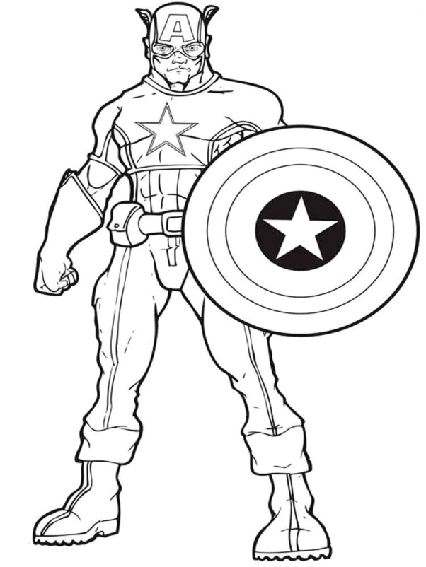 Página para Colorir Capitão América com Escudo em Pose Legal