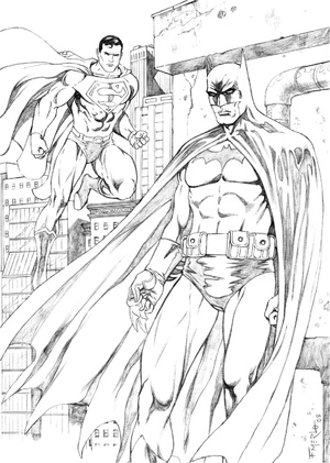 Página para Colorir Superman e Batman em uma Pose Estilosa