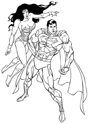 Página para Colorir Superman e Mulher-Maravilha