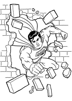 Página para Colorir Superman Quebra a Parede