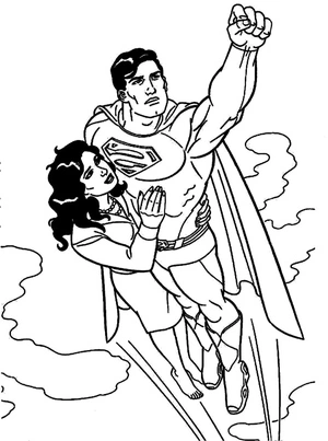 Página para Colorir Superman voando com uma garota
