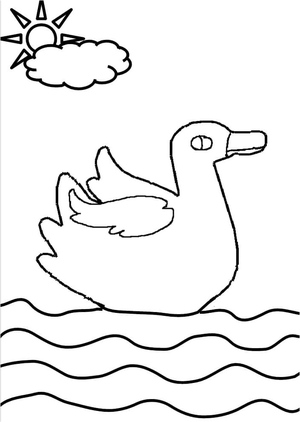 Página para Colorir Cisne com Sol e Nuvem