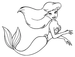 Ariel nadando, página para colorir média Natação, imprimível grátis