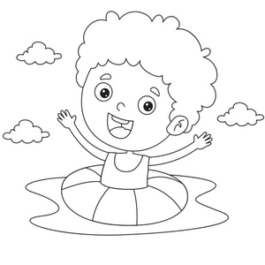 Garoto nadador com boia, fácil natação coloring page, free printable