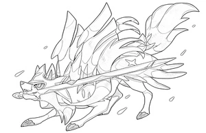 Página para Colorir Zacian Usando uma Coroa e Carregando uma Espada