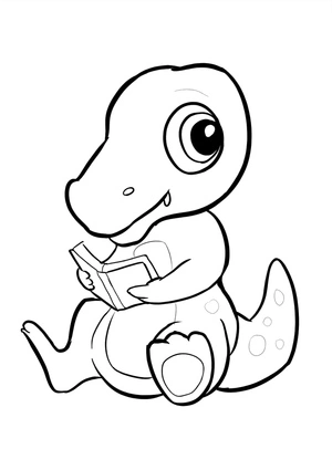 Página para Colorir T-Rex Mini Lendo um Livro
