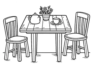 Página para Colorir Página para Colorir de Mesa e Cadeira para Imprimir