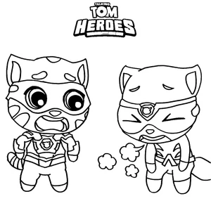 Página para Colorir Tom e Angela de Talking Tom Heroes em uma página para colorir