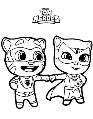 Página para Colorir Tom e Angela de Talking Tom Heroes