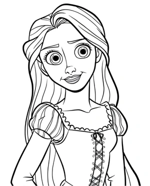 Rapunzel sorrindo, página de colorir detalhada de Enrolados, imprimível grátis