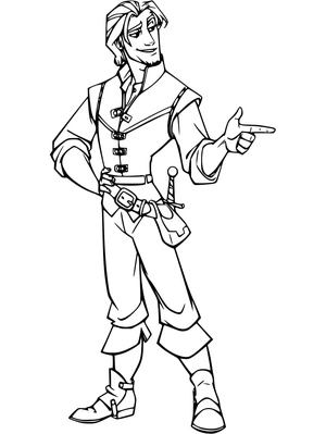Flynn Rider apontando, página de colorir média de Enrolados, imprimível grátis