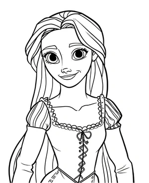 Rapunzel sorrindo, página de colorir detalhada de Enrolados, grátis para imprimir